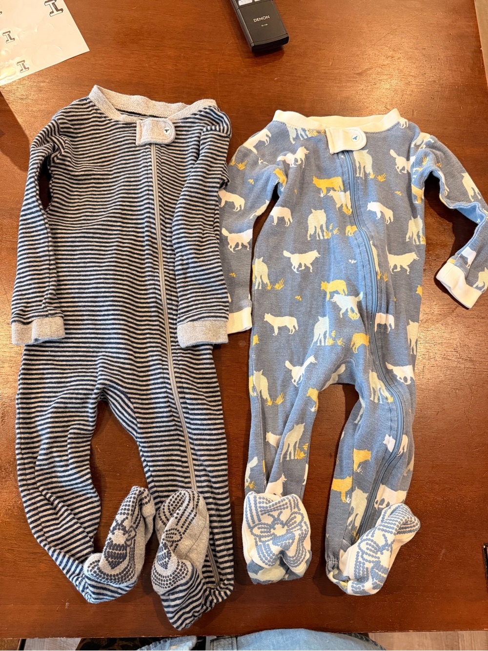 Burt’s Bees Kids Footed One-Piece Sleeper BUNDLE- Blue Stripe & Blue Horse Print